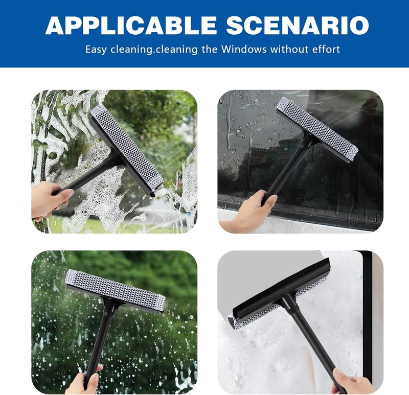 Bryquelin 15.9" Window Squeegee for Car,2 in 1 Window Cleaner with Long Stainless Steel Handle,Sponge Car Squeegee for Gas Station, Glass,Shower,Outdoor High Window Cleaning (15.9") - Image 5